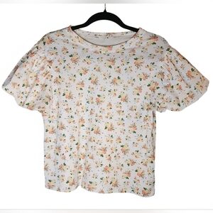 Zara Spring Floral Cotton Top Short Puff Sleeves Size Medium Cottagecore Girly